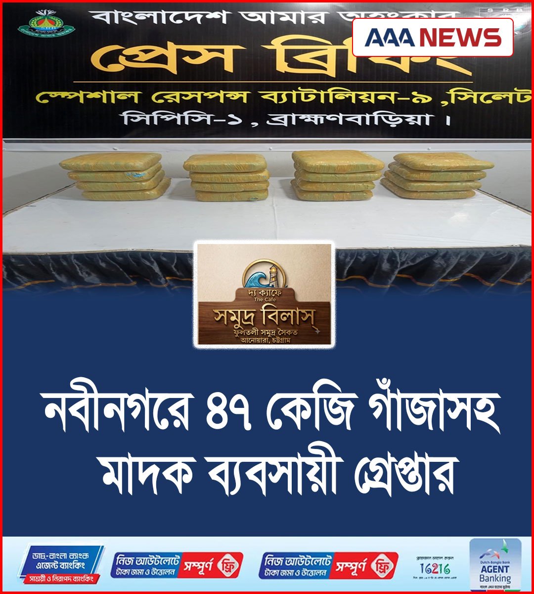 নবীনগরে ৪৭ কেজি গাঁজাসহ মাদক ব্যবসায়ী গ্রেপ্তার