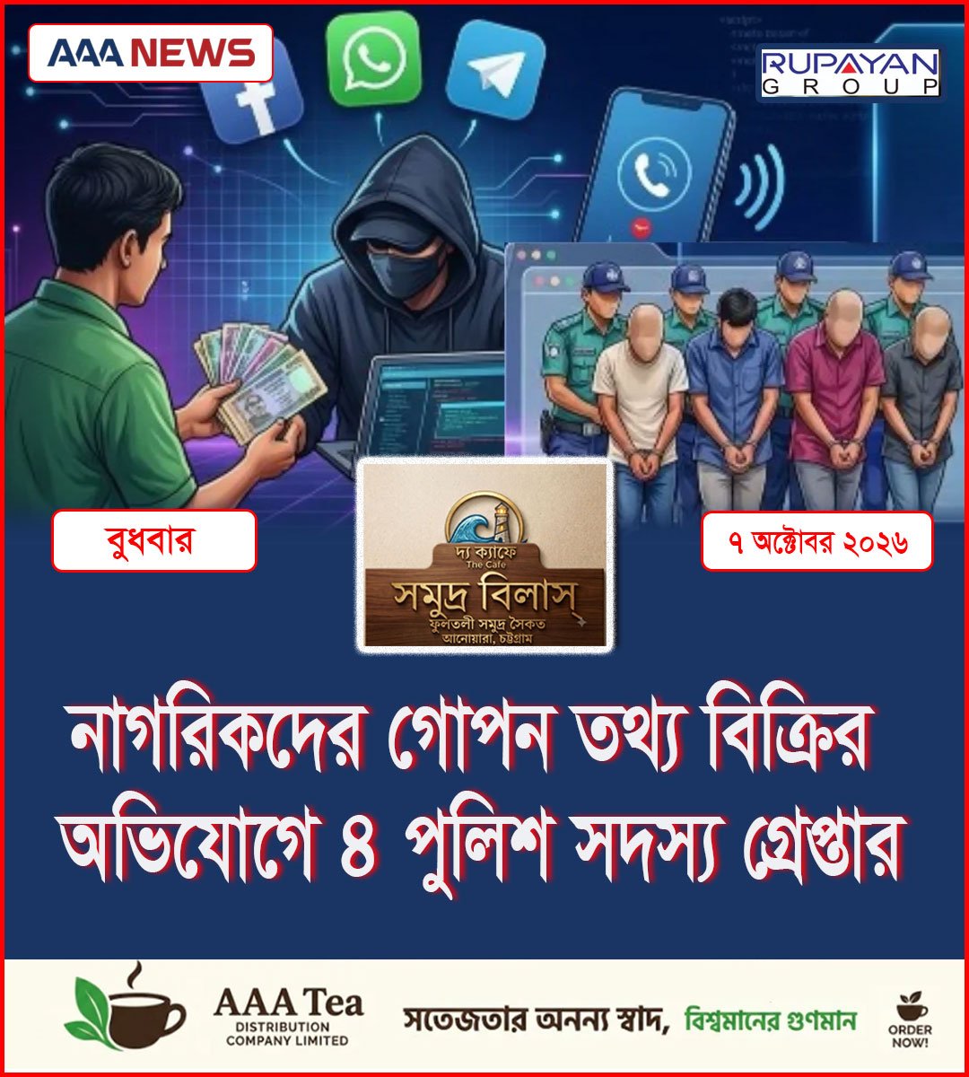 নাগরিকদের গোপন তথ্য বিক্রির অভিযোগে ৪ পুলিশ সদস্য গ্রেপ্তার